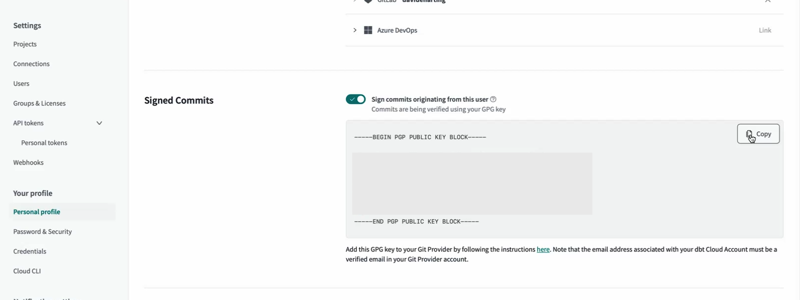 Example of profile setting Signed commits Example of profile setting Signed commits